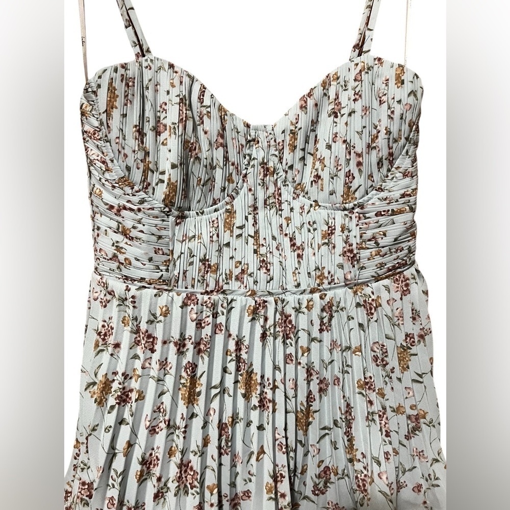 Lulus Cascading Crush Pale Blue Floral Print Tiered Bustier Midi Dress-Small - Picture 8 of 16